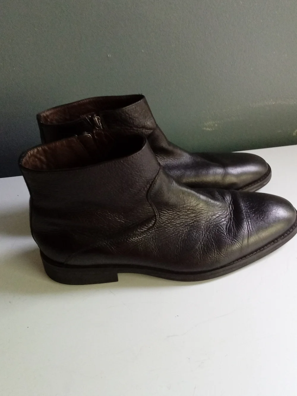 Mens Black Leather Side Zip Ankle Boots Almond Toe Dress Boots